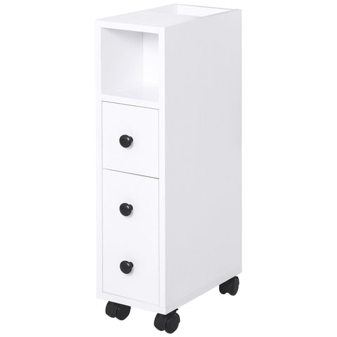 Rootz Bathroom Cabinet - Bathroom Shelf - Chest of Drawers - Mobile Storage - 18x30x68.5 cm - White Chipboard - Easy to Move with 4 Wheels
