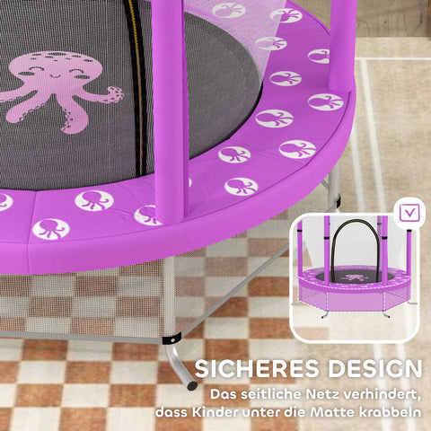 Rootz Children's Trampoline with Safety Net - Kids Bounce Platform - Jumping Mat - Extreme Jumping Power - Ø140 x 190H cm, Violet