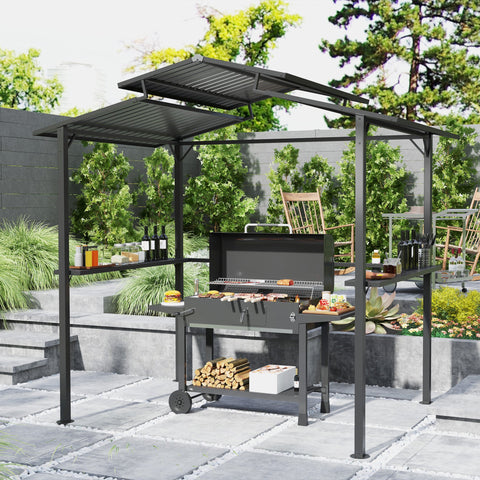Rootz Grill Pavilion - Outdoor Shelter - BBQ Canopy - Waterproof Metal Roof - 250 x 160 x 250 cm
