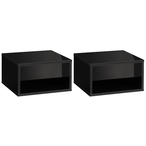 Rootz Set of 2 Wall Mounted Bedside Tables - Nightstand - Floating Shelf - Space-Saving Design - 37L x 32W x 21H cm Black