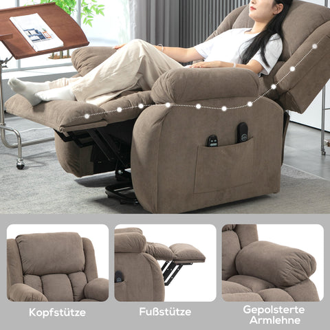 Rootz TV Recliner with Massage & Heat - Electric Stand-Up Chair - 45° Seat Elevation - 93W x 104D x 100H cm