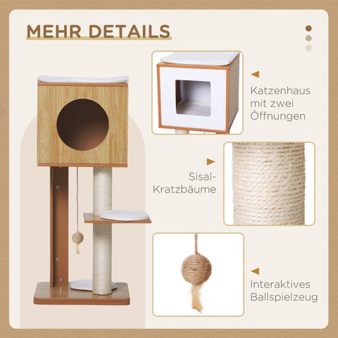 Rootz Scratching Post Cat Tree - Cat Furniture - Sisal Posts - Multiple Platforms - Soft Cushions - 50cm x 40cm x 91cm - MDF Board