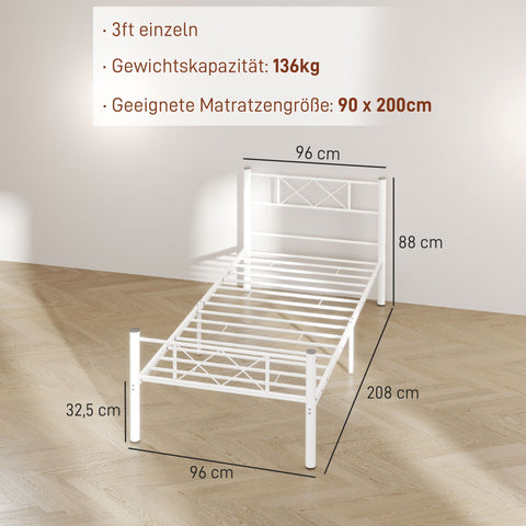 Rootz Bed Frame - Single Bed - High Headboard Bed - Storage Space - Steel Frame - 96L x 208W x 88H cm