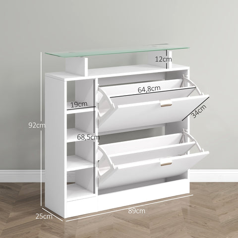Rootz Shoe Cabinet with 2 Tiltable Drawers - Shoe Storage - Footwear Organizer - Customizable Shelves - 89 x 25 x 92 cm