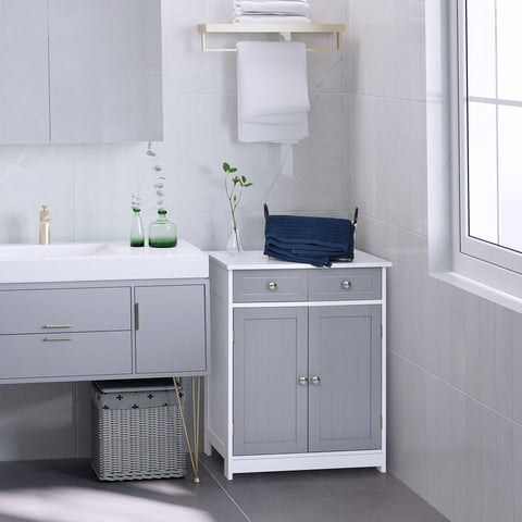 Rootz Bathroom Cabinet - 2 Door Cabinet - Buffet Storage Cabinet - Elegant Design - 60cm x 30cm x 75cm - Grey and White