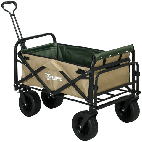 Rootz Handcart - Foldable - 110L up to 100kg - Telescopic Handle - Steel Frame - 600D Oxford polyester - Plastic - Khaki - 94 x 57 x 77-100cm