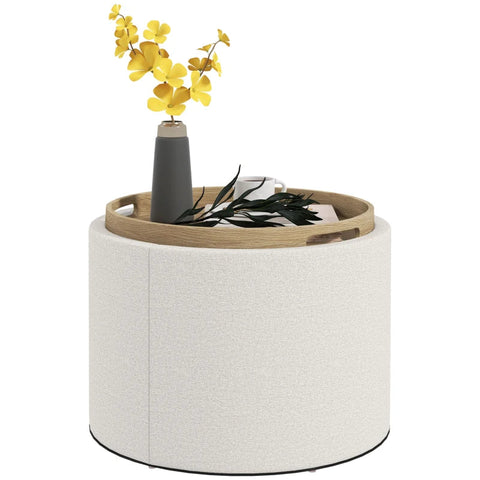 Rootz Stool - Upholstered Stool - Linen - Hidden Storage - Reversible Lid - Cream + Natural - 5.6cm x 56cm x 42cm