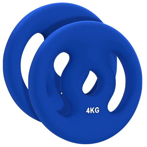 Rootz 2 x 4kg Weight Plates - Dumbbell Weights - Training Discs - Practical Handles - Ø18 x 3H cm - Durable & Plastic Covered
