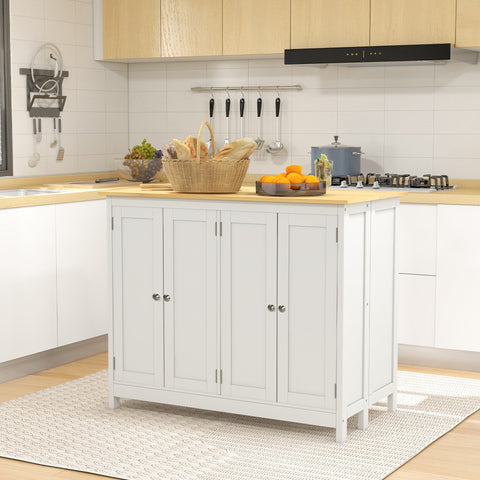 Rootz Kitchen Island Trolley Set - Kitchen Cart with 2 Stools - Fold-out Worktop - Space Saving - 110cm x 60cm x 90cm
