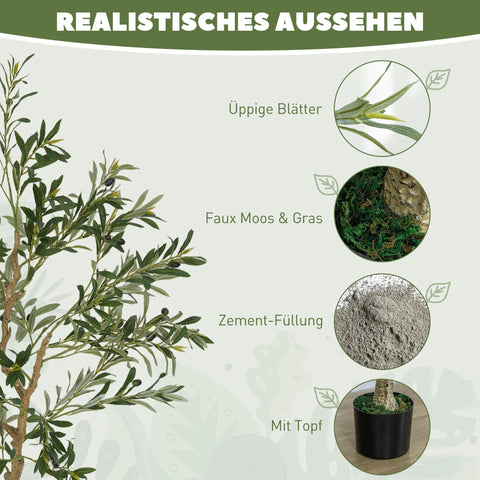 Rootz Artificial Olive Tree - Faux Greenery - Decorative Plant - 720 Leaves - Low Maintenance - 150cm - Ø15 x 12.5cm Pot