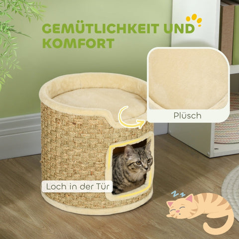 Rootz Cat Tower Barrel - Scratching Post - Scratcher Tree - Chipboard - Sisal Rope - 38cm x 37cm - Khaki+Beige