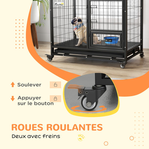 Rootz Dog Cage Transport Cage - Portable Kennel - Rolling Pet Crate - Removable Tray - 92cm x 62cm x 73cm