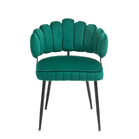 Rootz 2 Piece Set Velvet Dining Chairs - Round Backrest - Upholstered Chairs - Emerald - 58L x 56W x 78H cm - Durable Metal Legs