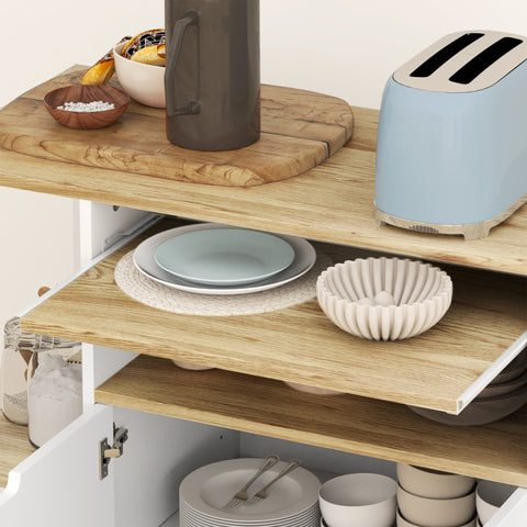 Rootz Rolling Kitchen Trolley - Mobile Cart - Kitchen Island - Adjustable Shelves - Ample Storage - 80x40x82 cm - White-Brown