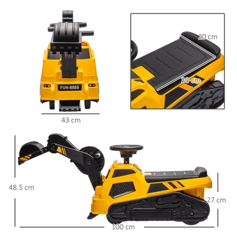 Rootz 3 In 1 Ride-on Excavator - Bulldozer - Road Roller - With Music - Anti-roll Device - Anti-tip Protection - For Ages 18-48 Months - Black + Yellow - 100L x 43W x 48.5H cm