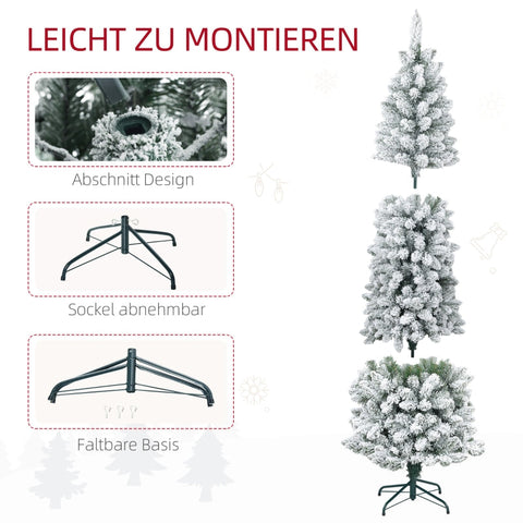 Rootz Christmas Tree 210 cm - Artificial Snow - Slim Fir Tree - Flame Retardant - Steel Base - Green - Ø75 x 210Hcm