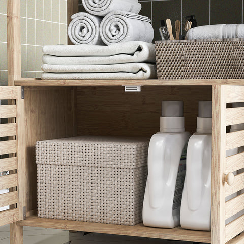 Rootz Bamboo Bathroom Cabinet - Storage Organizer - Bamboo Shelving - Maximize Space - 63 x 30 x 138 cm - Ideal for Modern Bathrooms