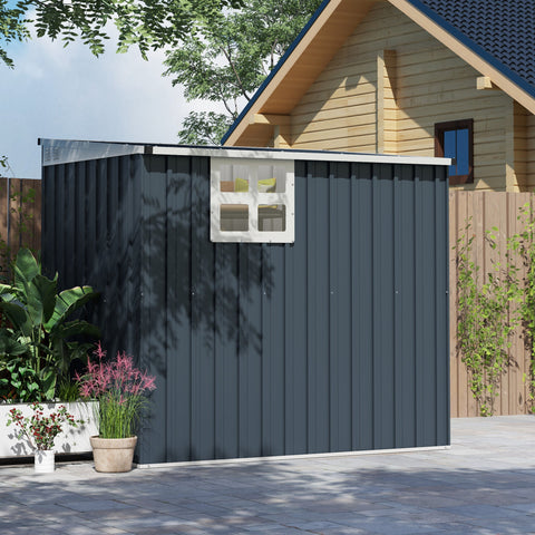 Rootz Garden Shed - Tool Storage - Garden Equipment House - Lockable Steel Design - 128cm x 193cm x 181cm - Grey