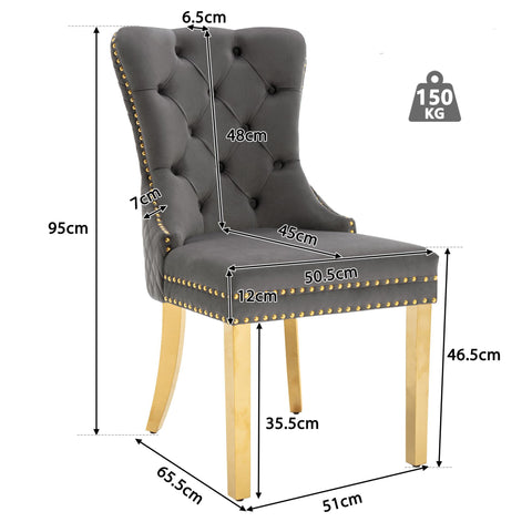 Rootz 4 Piece Set Dining Chairs - Upholstered Chairs - Nail Head Trim Chairs - Luxurious Comfort - 51cm x 65.5cm x 95cm