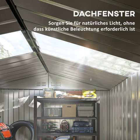 Rootz Metal Tool Shed - Bicycle Shed - Garden Storage - Ventilation Windows - Sliding Doors - 277 x 195 x 192 cm