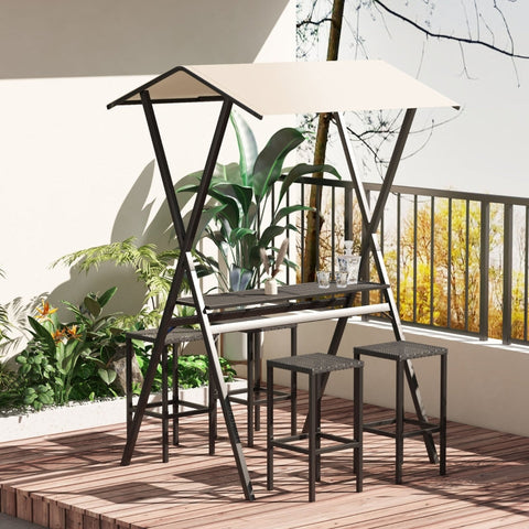 Rootz Outdoor Rattan Bar Furniture Set - Patio Bar Set - Garden Bar Set - Durable & Weatherproof - Comfortable Seating - Stylish Design - 147cm x 135cm x 230cm