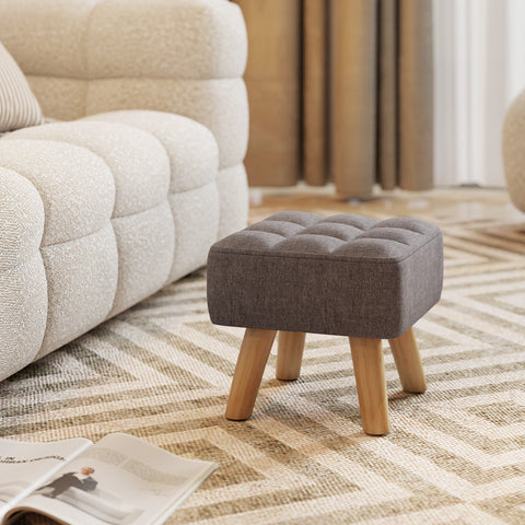 Rootz Grey Foot Stools - Upholstered Ottomans - Footrests - Supports Up to 110kg - 27cm x 27cm x 26cm - Wooden Legs