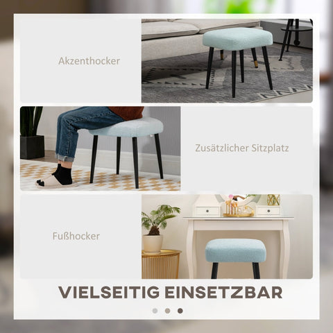 Rootz Stool with Cashmere-Look Fabric - Footrest - Steel Legs - Light Blue - 42cm x 42cm x 47cm