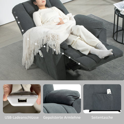 Rootz Electric Relax Chair - Massage Recliner - Upholstered Seat - Heat Function - USB Port - 135° Tilt - 88cm x 97cm x 101cm