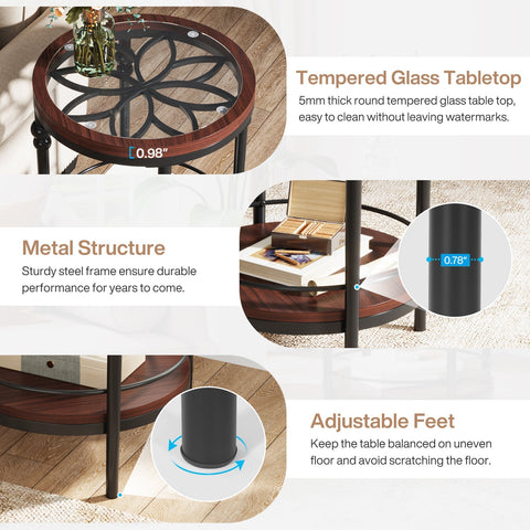 Rootz 2-Tier End Table - Side Table - Accent Table - Durable Design - 50cm x 50cm x 60cm