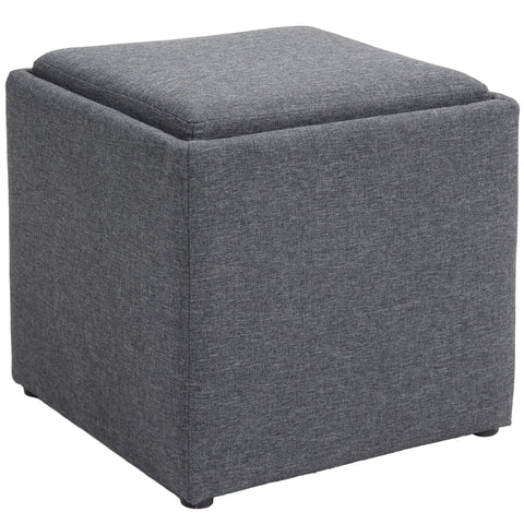 Rootz Sitting Stool with Storage - Foot Stool - Upholstered Stool - Elegant Design - 42cm x 42cm x 41cm, Grey Linen Look
