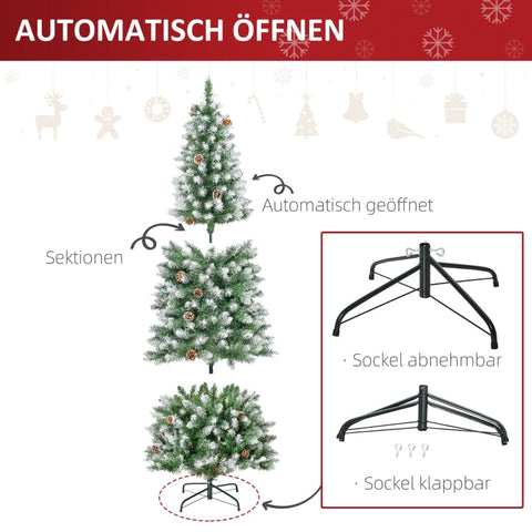 Rootz Artificial Christmas Tree - Snow-Covered Branches - Decorative Cones - Realistic Appearance - 180cm x 75cm - 630 Tips - 37 Cones