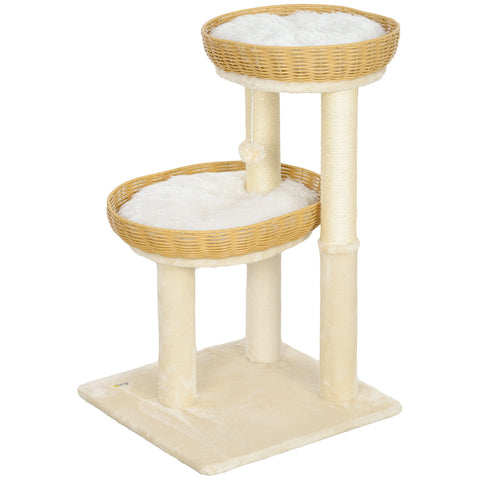 Rootz Cat Tree Climbing Tree - Kitty Playhouse - Feline Activity Center - 2 Baskets - Pillow Washable - 48x48x75.5 cm Brown & White