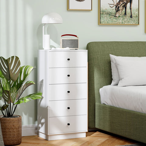 Rootz Chest of Drawers - Sideboard - Storage Cabinet - Modern Elegance in White - Wooden Material - 5 Drawers - 47 x 29 x 95 cm