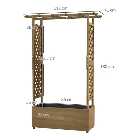 Rootz Rectangular Flower Box with Trellis - Planter Box - Garden Container - Drainage Holes - 112cm x 41cm x 180cm
