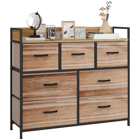 Rootz 7 Drawer Storage Cabinet - Chest of Drawers - Foldable Fabric - Organize Space - 98cm x 29cm x 85cm