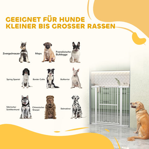 Rootz Dog Door Safety Gate - Pet Barrier - Stair Gate - Adjustable 76-104cm - No Drilling Needed - Double Lock - Swing Doors - 76-104W x 104H cm
