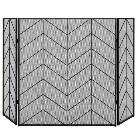 Rootz Fireplace Protection Grille - Fire Guard - Spark Protection Grid - Herringbone Pattern - Folding Panels - Powder-Coated Steel - 135cm x 1.2cm x 85cm