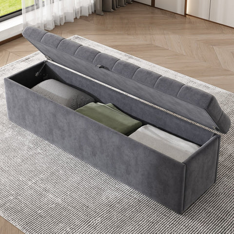 Rootz Upholstered Velvet Bench - Bed Stool - Footstool - Ample Storage - 138L x 41W x 42H cm