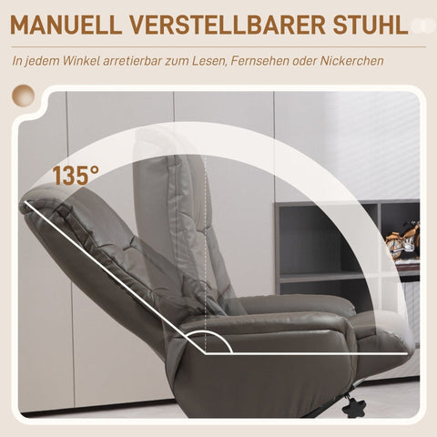 Rootz Relaxation Chair with Stool - TV Armchair - Recliner - Faux Leather - Natural Wood Frame - 71cm x 84cm x 102cm