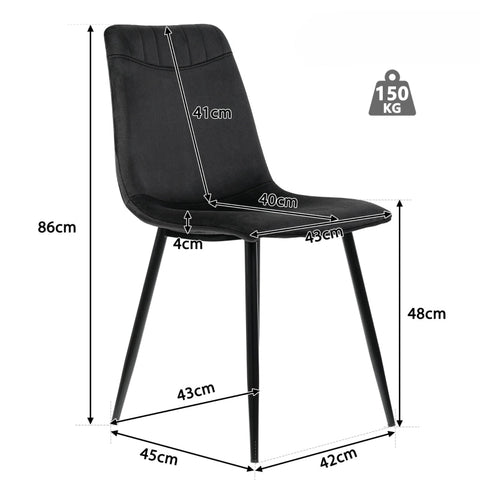 Rootz Elegant Dining Chairs Set - Velvet Look - Modern Seating - Ergonomic Comfort - 43L x 40W x 86H cm