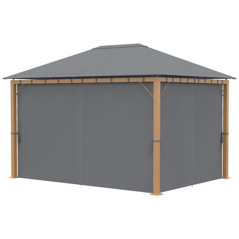 Rootz Garden Pavilion with Curtains - Outdoor Tent - Sun Shelter - Polyester Roof - 397cm x 297cm x 280cm