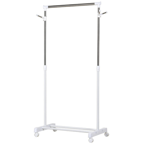 Rootz Rollable Cloakroom Stand - Adjustable Wardrobe Stand - Mobile Clothing Rack - Maximizes Storage with Shelf - 68.5cm x 87-145cm x 62cm