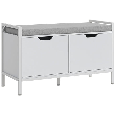 Rootz Shoe Furniture Bench - Shoe Storage Cabinet - Entrance Organizer - Padded Seat - 84L x 35T x 50H cm - White and Grey