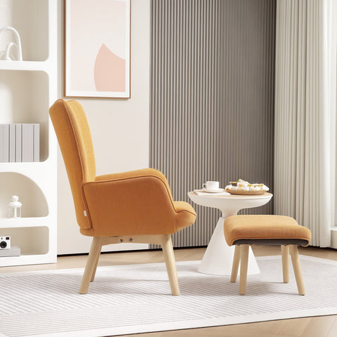 Rootz Accent Chair with Stool - Relaxation Chair - Lounge Armchair - Ergonomic Comfort - 72cm x 80cm x 101cm - Corduroy Look - Brown