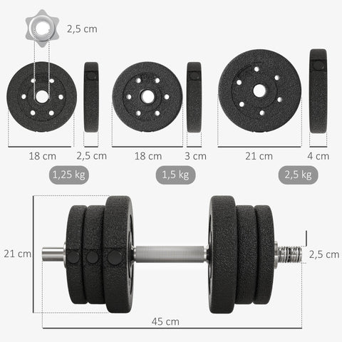 Rootz Kurzbar Set 25kg Dumbbell Set - Home Gym Weights - Adjustable Dumbbells - Muscle Building - Steel & Synthetic Leather - 21cm x 21cm