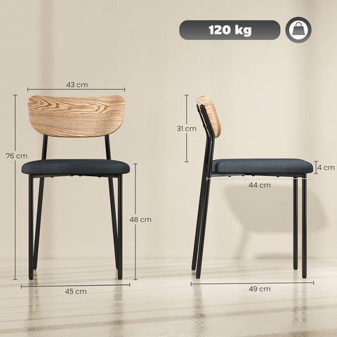 Rootz 2 Set Dining Chairs - Linen Look - Armless Design - Ergonomic Comfort - 45cm x 44cm x 48cm - Grey