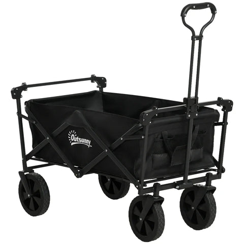 Rootz Handcart Roof - Foldable - 110L Capacity - Carry Bag - Steel Frame - 600D Oxford Polyester - Plastic - Black - 97 x 52 x 105 cm