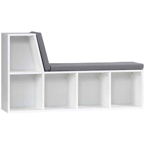 Rootz Library Bench 2 in 1 - Storage Bench - Shoe Storage - 5 Compartments & Cushions - 108x30x60cm White, Grey