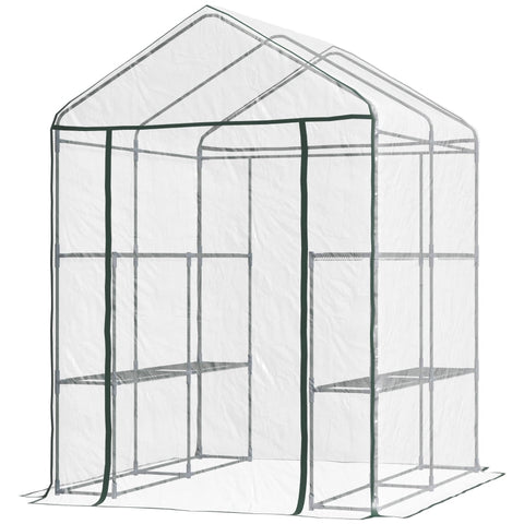 Rootz Walk-In Film Greenhouse - Garden Shed - Plant Shelter - Extends Growing Season - 6 Shelves - Roll-Up Zippered Door - 143cm x 143cm x 195cm