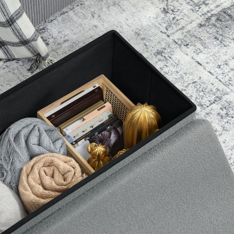 Rootz Storage Stool - Upholstered Bench - Foot Rest - 84L Storage - 76cm x 38cm - Grey